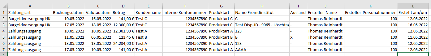 Beispiel-Auswertung im CSV-Format